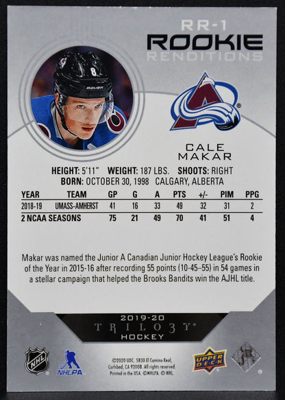 2019-20 UD Trilogy Rookie Renditions Cale Makar RR-1 Colorado Avalanche RC 5579