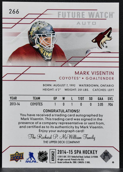 2014-15 SP Authentic Future Watch Auto Mark Visentin Coyotes RC Auto 1511