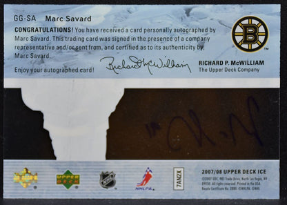 2007-08 Upper Deck Ice Glacial Graphs Marc Savard GG-SA Boston Bruins Auto 5491