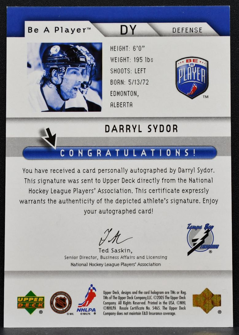 2005-06 Upper Deck Be a Player Signatures Darryl Sydor DY Dallas Stars Auto 7189