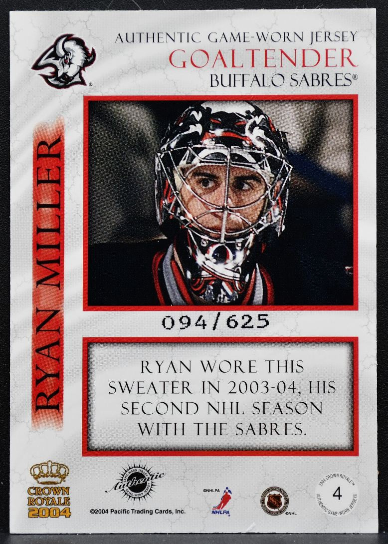 2004-05 Pacific Crown Royale Jersey Ryan Miller 094/625 Jersey 5086