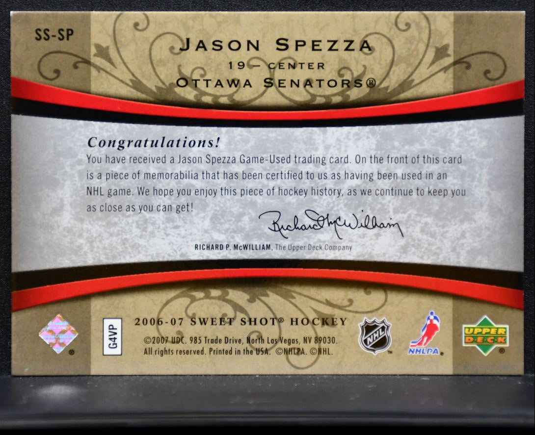 2006-07 UD Sweet Shot Stitches Jason Spezza SS-SP Senators 027/200 Jersey 7306