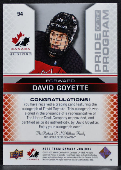 2022-23 UD Team Canada Juniors Pride of the Program Auto Gold Lindholm Auto 6495