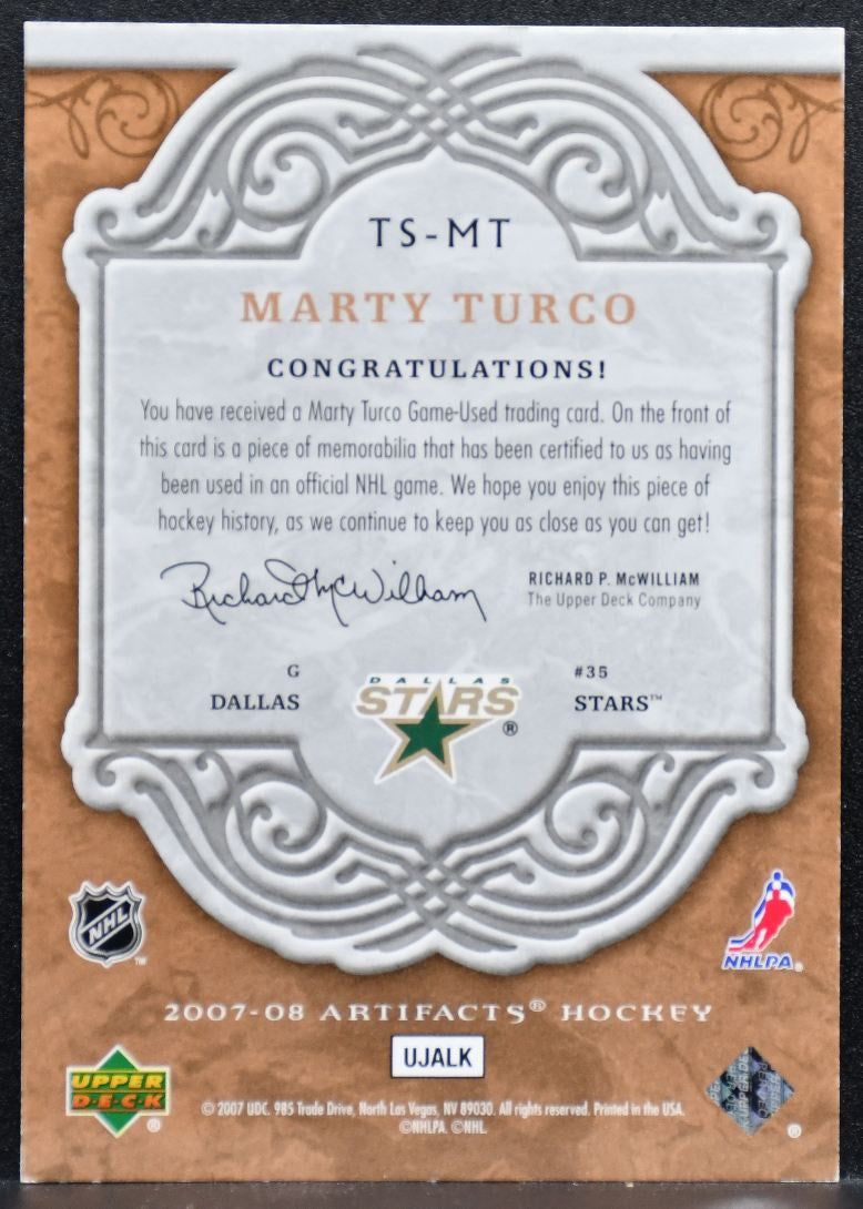 2007-08 UD Artifacts Treasured Swatches Marty Turco Stars 201/299 Jersey 8130