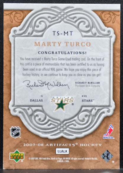 2007-08 UD Artifacts Treasured Swatches Marty Turco Stars 201/299 Jersey 8130