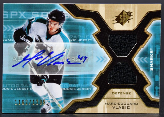 2006-07 UD SPx Marc-Edouard Vlasic 183 San Jose Sharks Auto /1299 Jersey