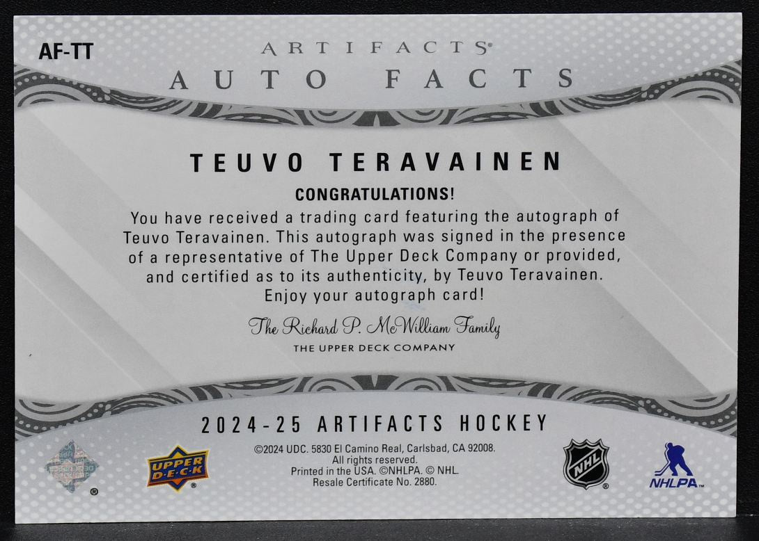 2024-25 UD Artifacts Auto Facts Teuvo Teravainen AF-TT Chicago Blackhawks Auto