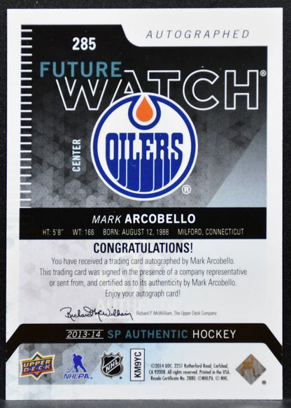 2013-14 SP Authentic Future Watch Auto Mark Arcobello RC Auto 088/999 6877