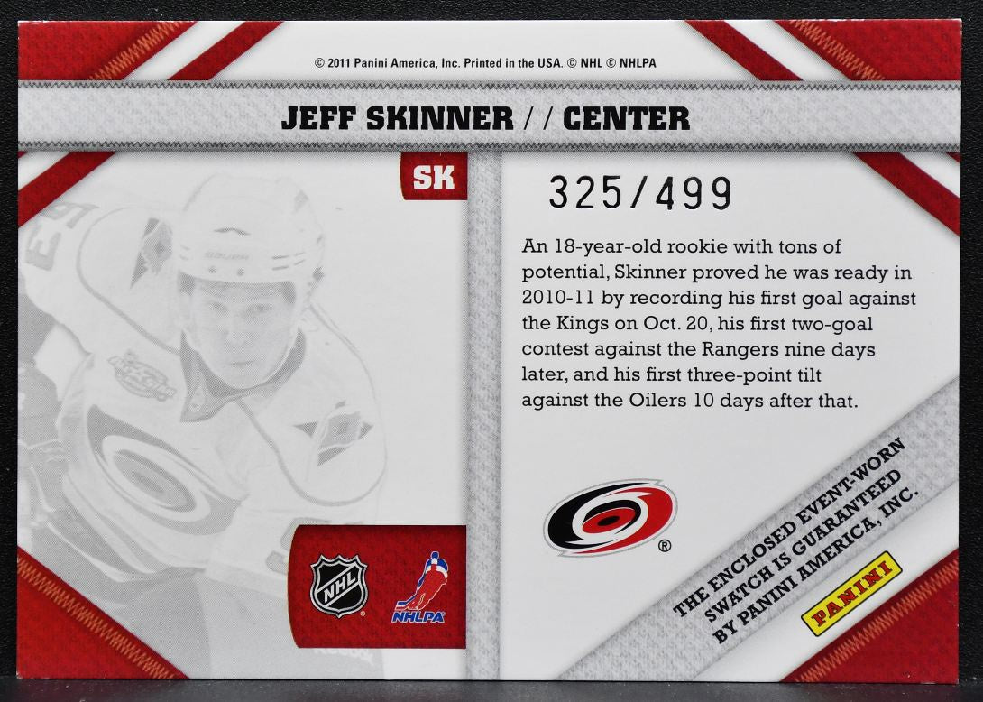 2011-12 Panini Pinnacle Threads Jeff Skinner SK Carolina Hurricanes Jersey 4893