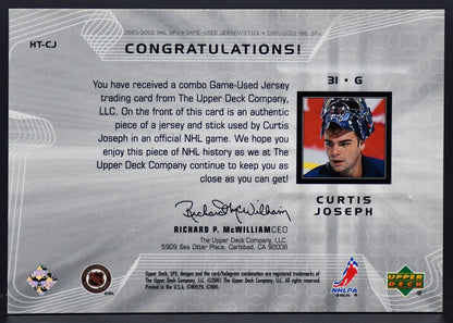 2001-02 SPx Hockey Treasures Curtis Joseph Toronto Maple Leafs Jersey Stick
