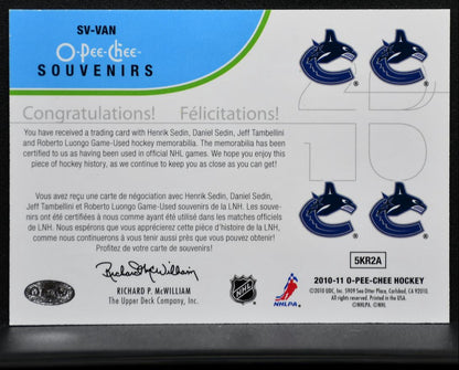 2010-11 OPC Souvenirs Tambellini/Sedin/Luongo/Sedin Jersey 7475