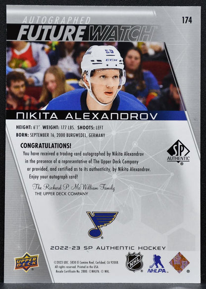 2022-23 SP Authentic Future Watch Auto Nikita Alexandrov RC Auto 975/999 2909