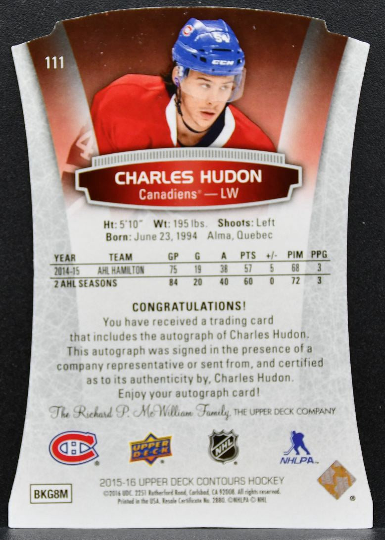 2015-16 UD Contours Hudon 111 Montreal Canadiens RC Auto 443/499 1123