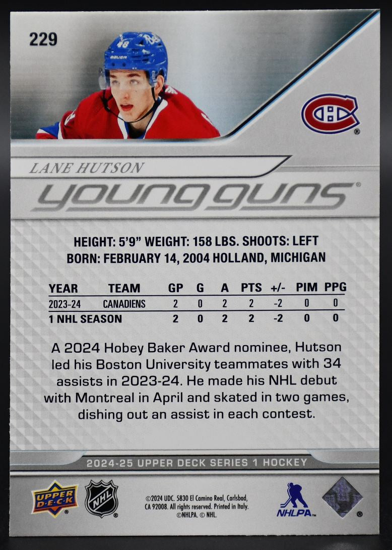 2024-25 UD Series 1 Lane Hutson 229 Montreal Canadiens RC