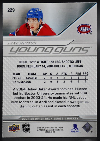 2024-25 UD Series 1 Lane Hutson 229 Montreal Canadiens RC