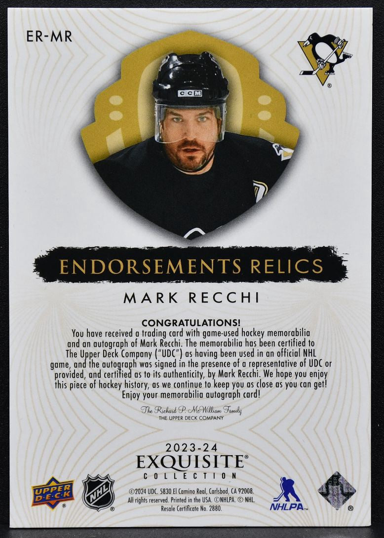23-24 UD The Cup Exquisite Endorsements Relics Recchi Penguins Auto /50 Patch 9140