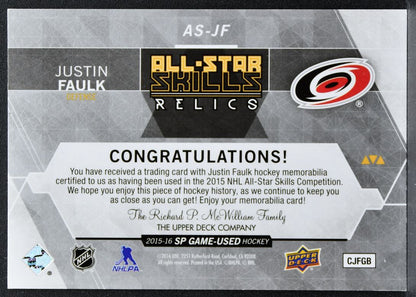 2015-16 SP Game Used 2015 All-Star Skills Relics Justin Faulk Jersey 2075