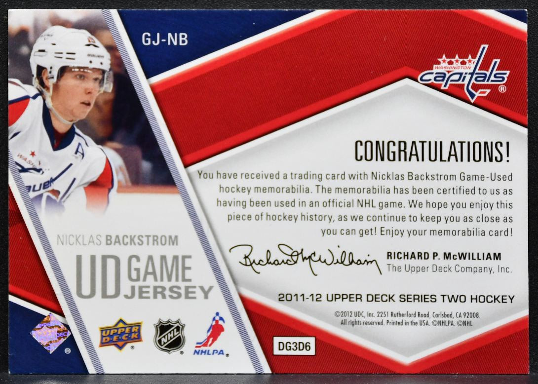 2011-12 UD Series 2 UD Game Jersey Nicklas Backstrom Capitals Jersey 3332