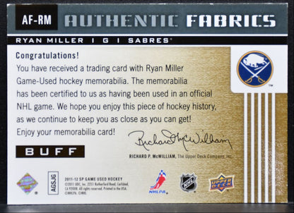2011-12 SP Game Used Authentic Fabrics Ryan Miller Buffalo Sabres Jersey 2158