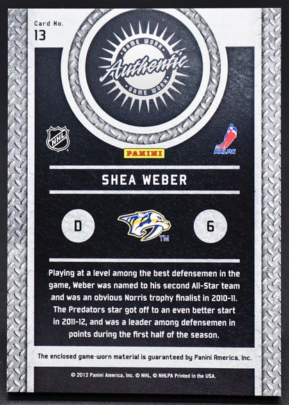 2011-12 Panini Titanium Game Worn Gear Prime Shea Weber 13 12/25 Jersey