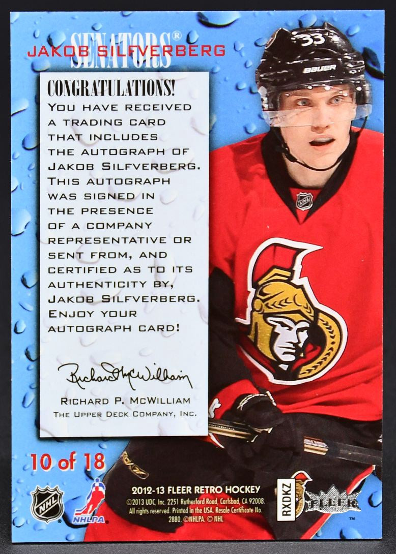 2013-14 Fleer Retro Rookie Sensation Akob Silfverberg 10 RC Auto