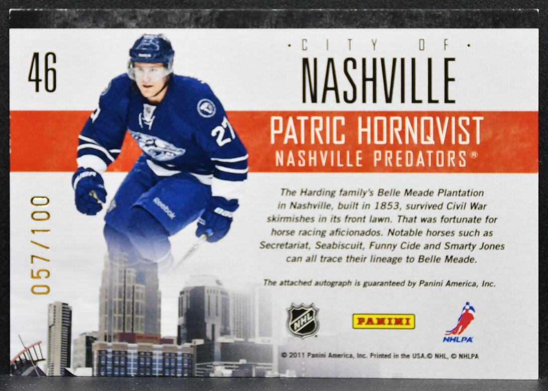 2011-12 Panini Pinnacle City Lights Hornqvist 46 Predators Auto 057/100 0645