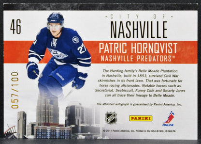 2011-12 Panini Pinnacle City Lights Hornqvist 46 Predators Auto 057/100 0645