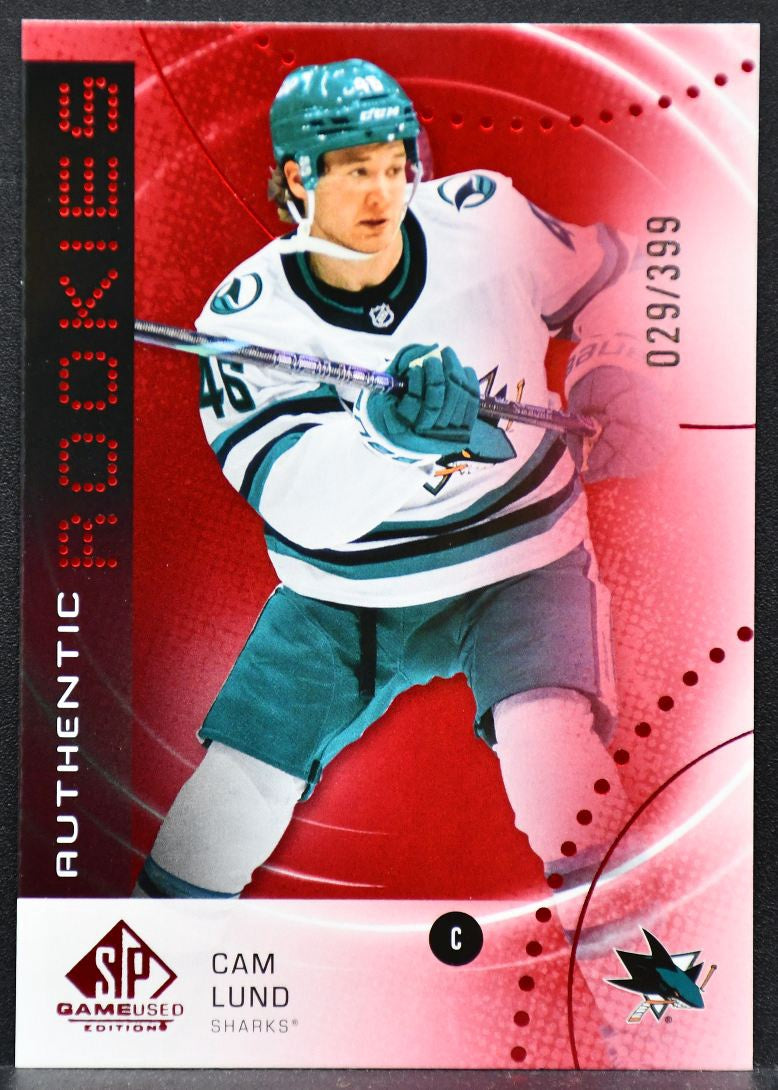 2025-26 SP Game Used Authentic RC Red Cam Lund AR-CL San Jose Sharks RC 029/399 6973