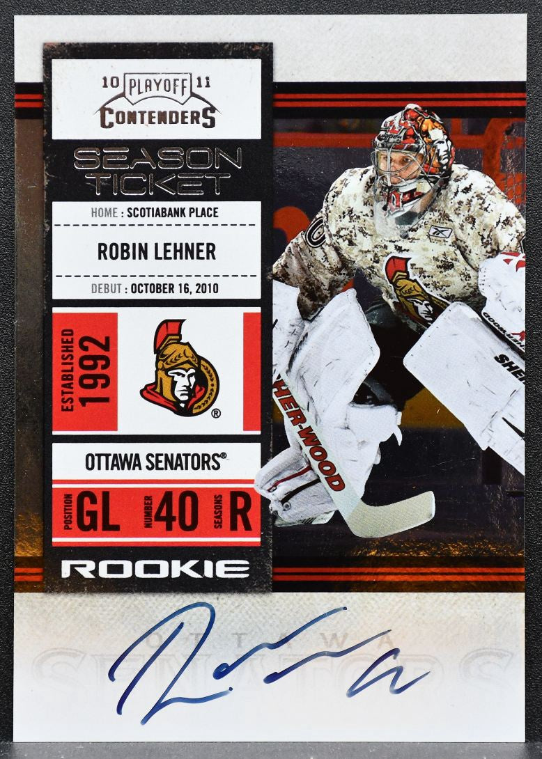 2010-11 Panini Playoff Contenders Robin Lehner 153 Ottawa Senators RC Auto 1650