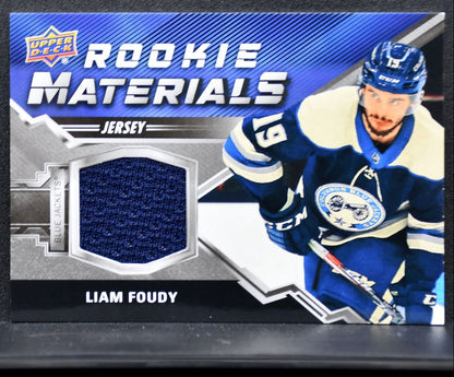 2020-21 UD Series 2 Rookie Materials Foudy Blue Jackets RC Jersey 1700