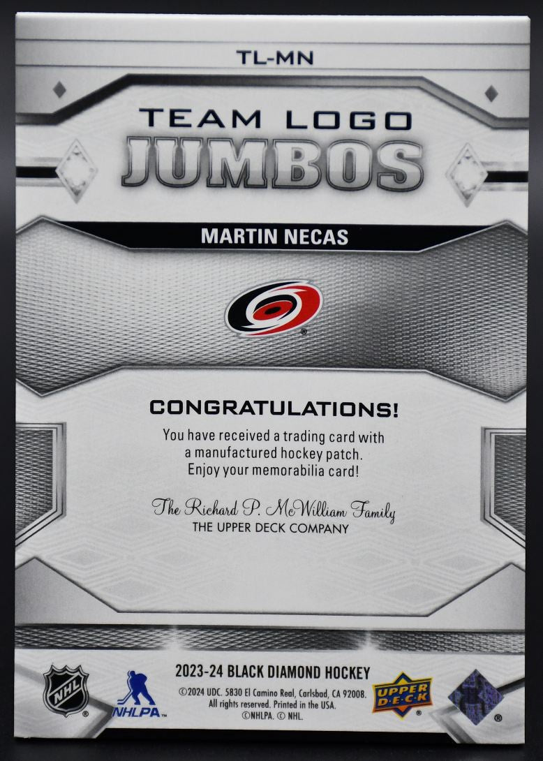 2023-24 UD Black Diamond Martin Necas TL-MN Carolina Hurricanes Patch