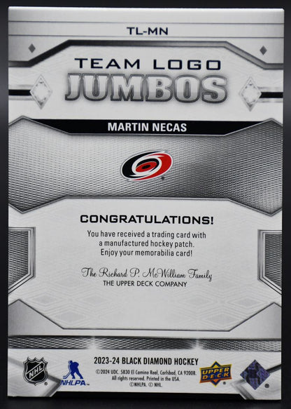 2023-24 UD Black Diamond Martin Necas TL-MN Carolina Hurricanes Patch