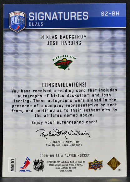 2008-09 UD Be a Player Signatures Duals Backstrom/Harding Wild Auto 0590
