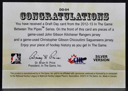 2012-13 In The Game Between Pipes Draft Day Silver Gibson/Gibson Patch 5635