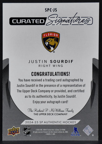 24-25 SP Authentic Curated Signatures Justin Sourdif SPC-JS Panthers /299 4719