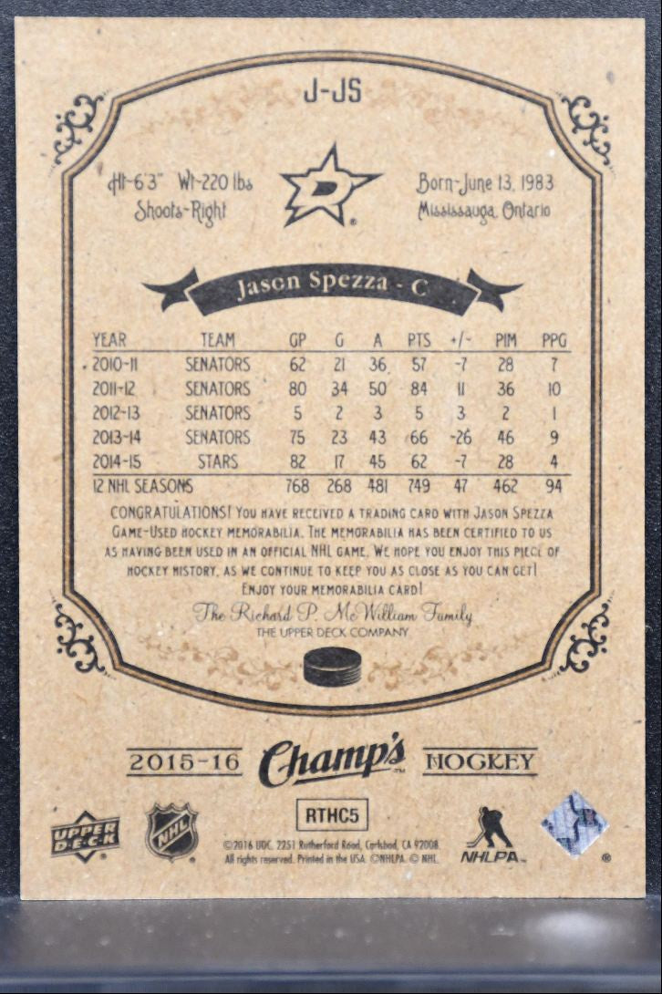 2015-16 Upper Deck Champ's Jerseys Jason Spezza J-JS Dallas Stars Jersey 3575