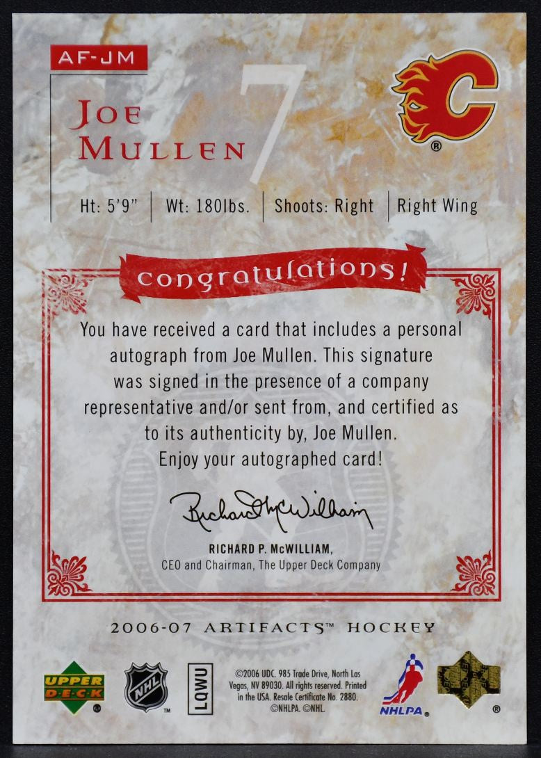 2006-07 UD Artifacts Auto-Facts Joe Mullen AF-JM Calgary Flames Auto
