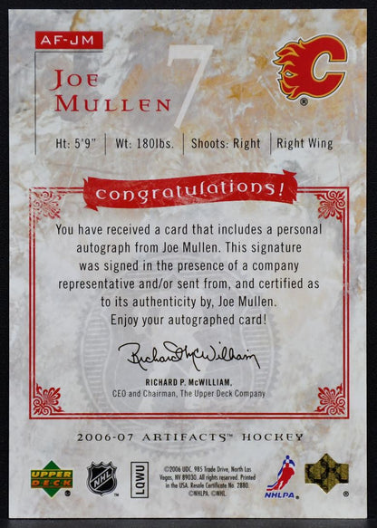 2006-07 UD Artifacts Auto-Facts Joe Mullen AF-JM Calgary Flames Auto
