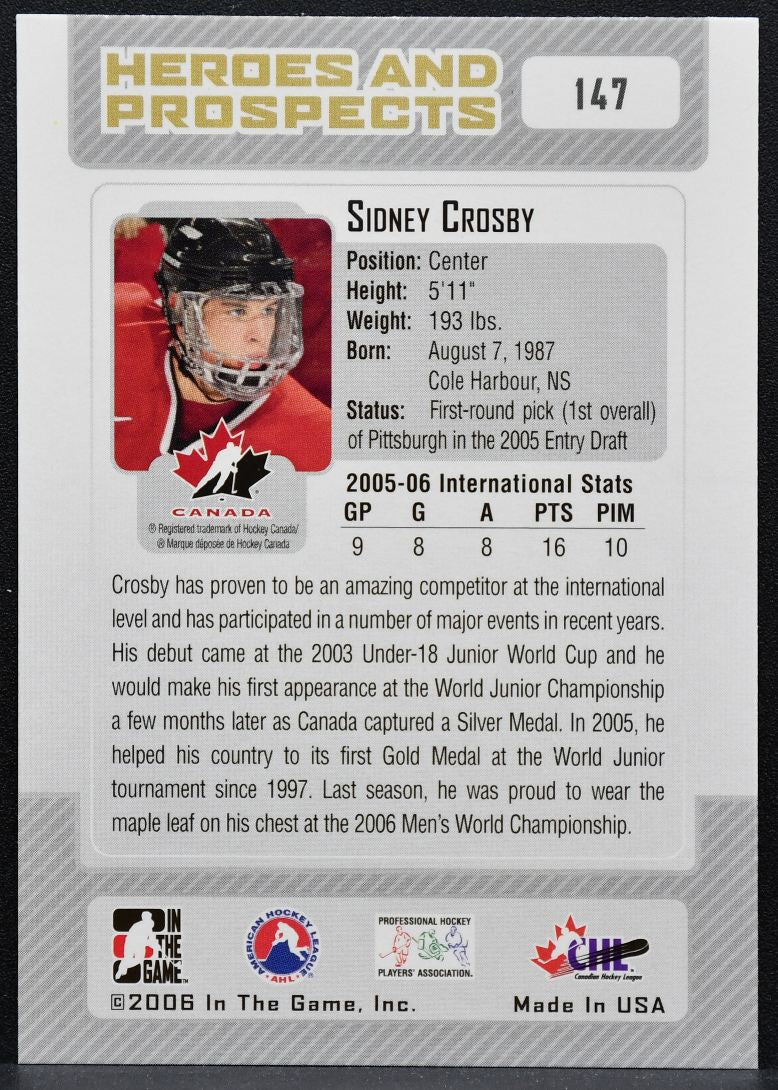 2006-07 In The Game Heroes and Prospects Sidney Crosby 147 Canada 7870