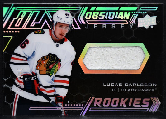 20-21 UD Black Obsidian Jersey RCs Jersey Carlsson Blackhawks RC /399 Jersey 4213