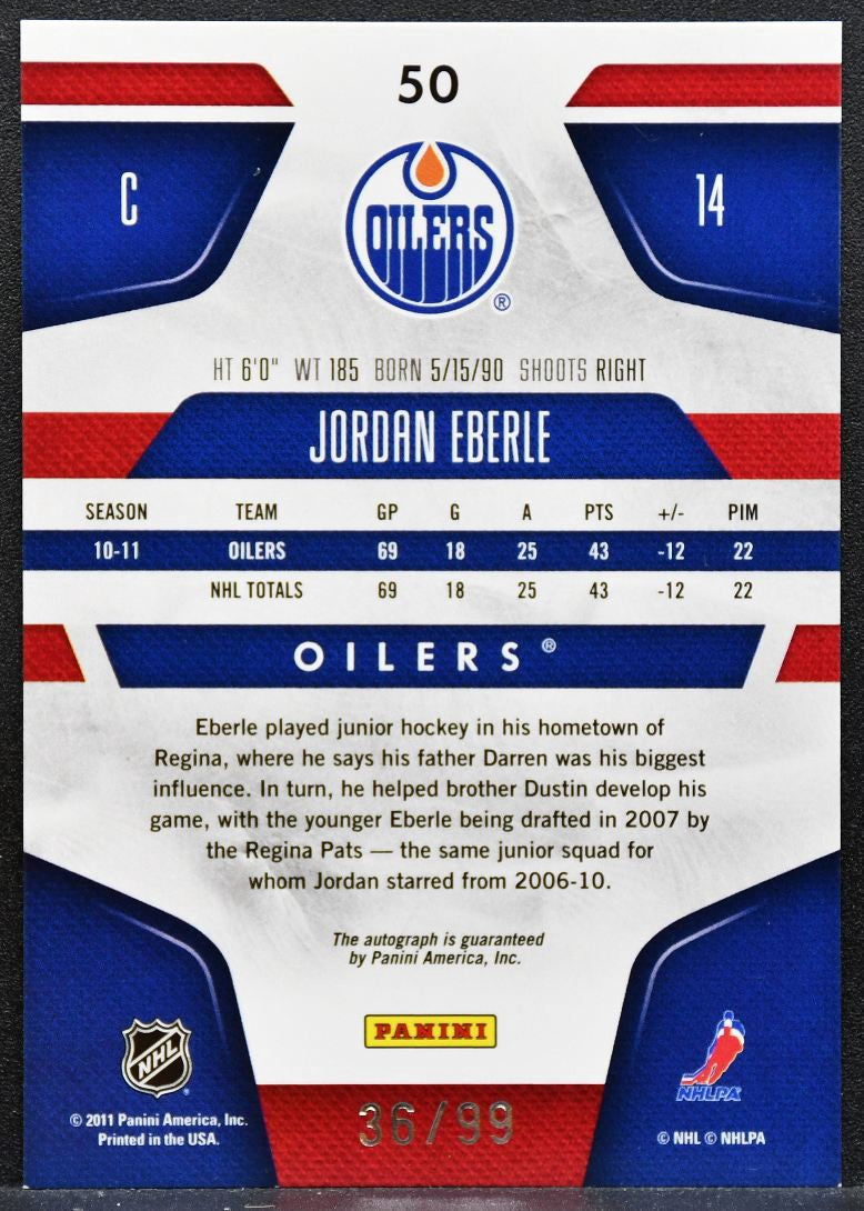 2011-12 Panini Certified Mirror Blue Signatures Jordan Eberle Oilers Auto 7569