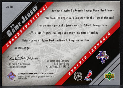 2005-06 Upper Deck Series 2 UD Game Jersey Roberto Luongo Panthers Jersey 5550