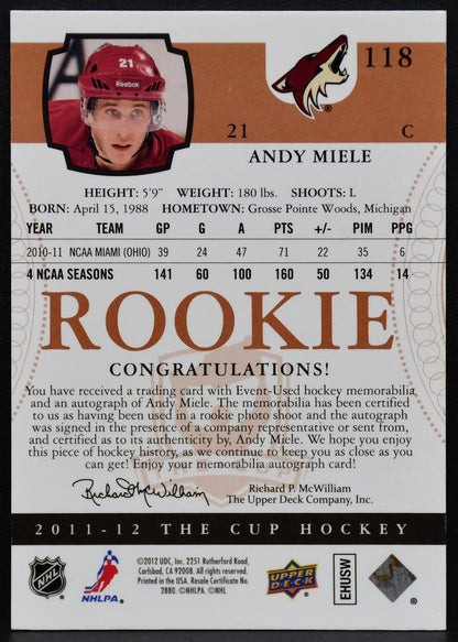 2011-12 UD The Cup RC Patch Andy Miele 118 Coyotes RC Auto 132/249 Patch 2858