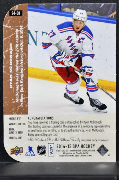 2014-15 SP Authentic '94-95 Retro Auto Ryan McDonagh New York Rangers Auto 1212