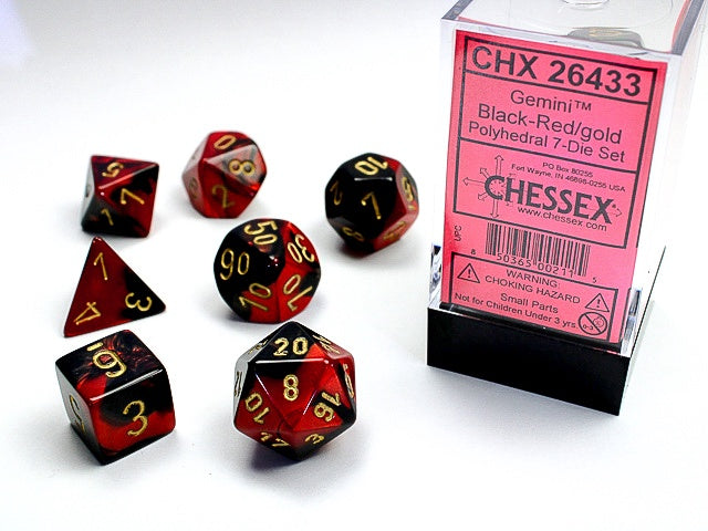 Gemini 7-Die Set Black-Red / Gold Chessex Dice (CHX26433)