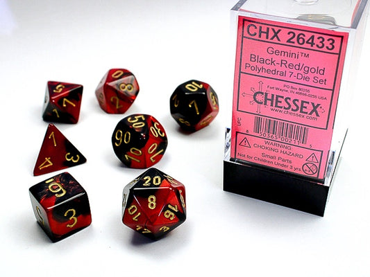 Gemini 7-Die Set Black-Red / Gold Chessex Dice (CHX26433)