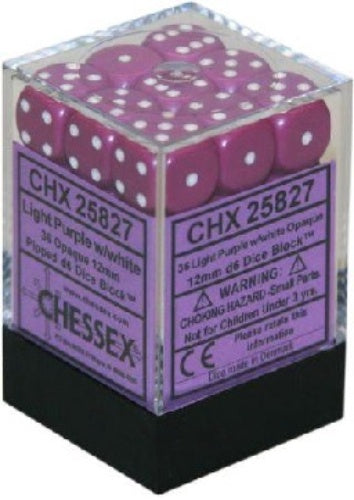 Opaque 36 * D6 Light Purple / White 12mm Chessex Dice (CHX25827)