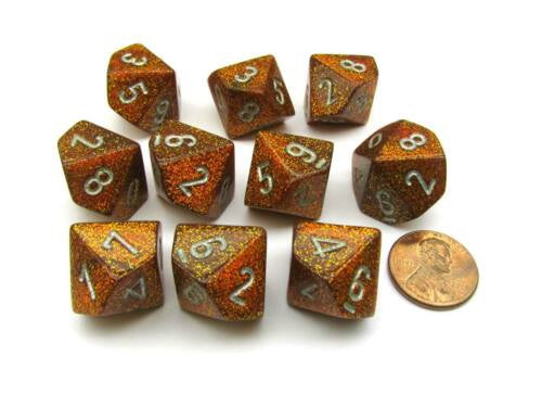Glitter 10 * D10 Gold / Silver Chessex Dice (CHX27303)