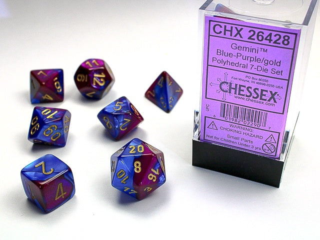 Gemini 7-Die Set Blue-Purple / Gold Chessex Dice (CHX26428)