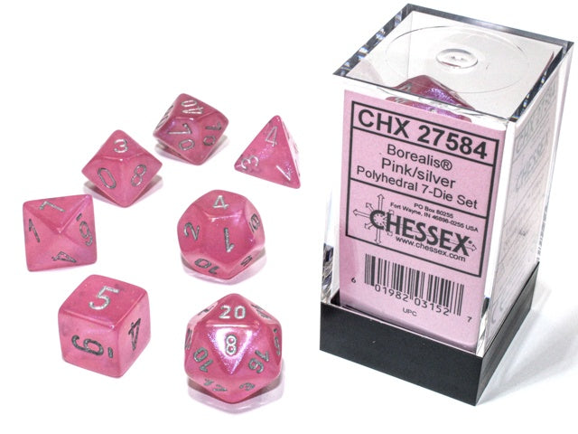 Borealis 7-Die Set Pink / Silver Luminary Chessex Dice (CHX27584)